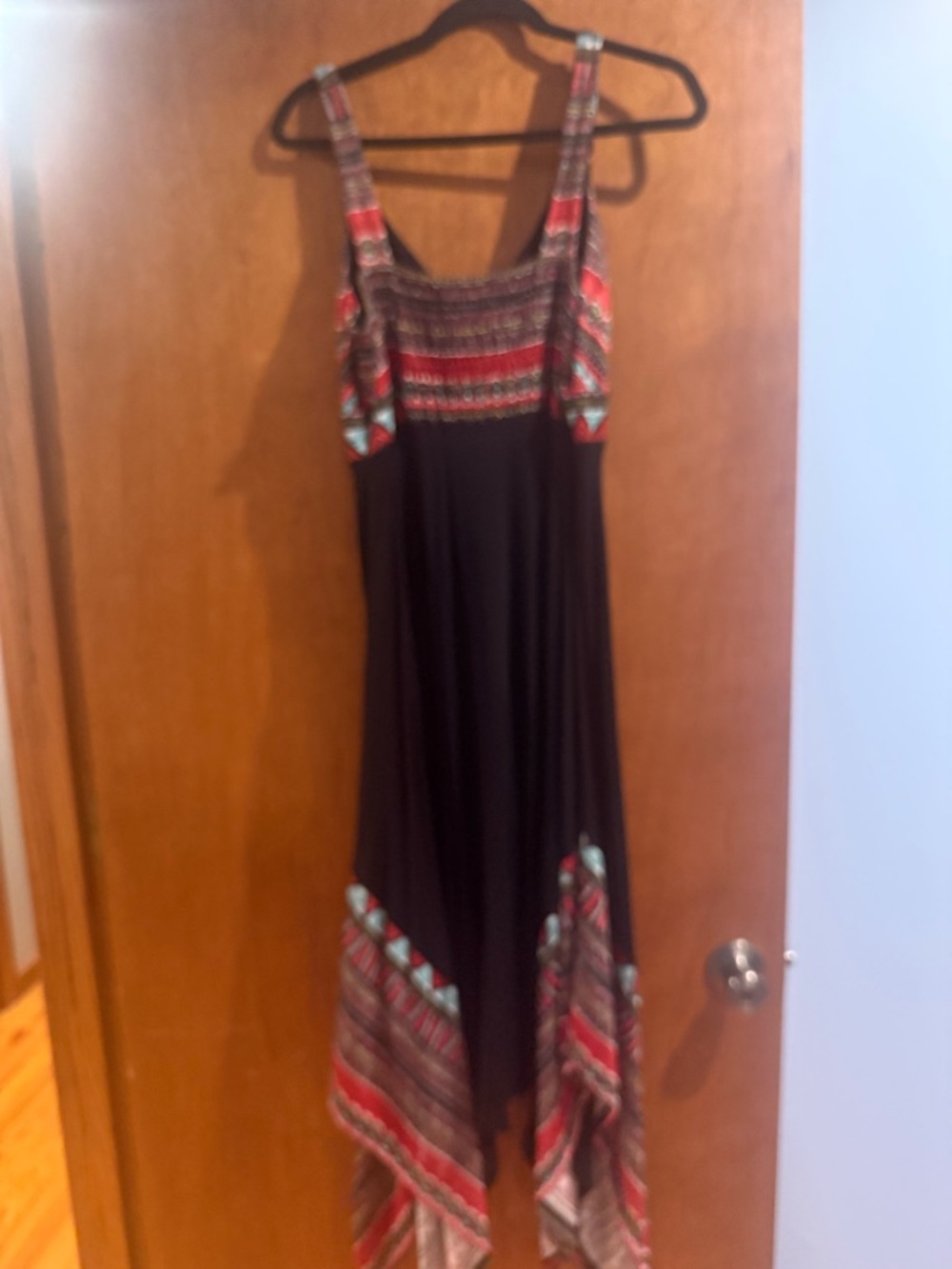 American Rag Black Midi Dress with Red & Teal Patterned Bodice - Picture 3 of 8
